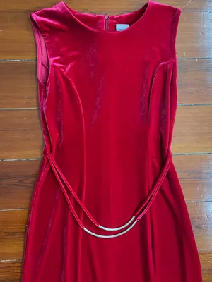 Vintage Giorgio Fiorlini Red Velvet Maxi Dress Silver Waist Detail Sz 5/6 💚🎀 thumbnail 10
