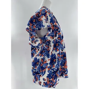 Beacon Apparel Stitchfix Blouse Sz L Floral Office Career Red White Blue Work thumbnail 5