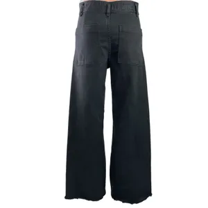 Zara Womens Black High Waisted Frayed Hem Wide Leg Ankle Denim Jeans Pants Sz 6 thumbnail 3