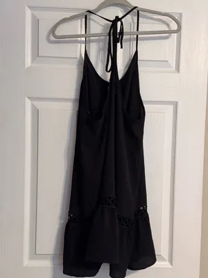 Freshwater Black Eyelet Cutout Trim Detail Swim Beach Coverup Dress Size Large thumbnail 4