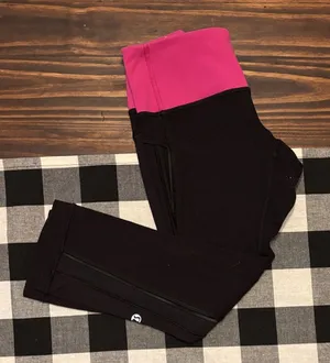 Lululemon crop Pink Black Leggings 4 thumbnail 1