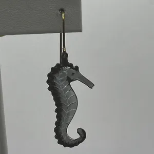 Vintage Style White Black Seahorse Drop‎ Earrings Silver Tone Nautical Coastal thumbnail 4