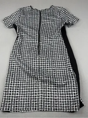 Reed Scuba Shift Dress L Black White Geometric Short Sleeve Career Mod thumbnail 4