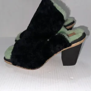 UGG x Eckhaus Latta Shoes 10 Black Green Lamb Fur Block Heel Mule Square Toe thumbnail 4