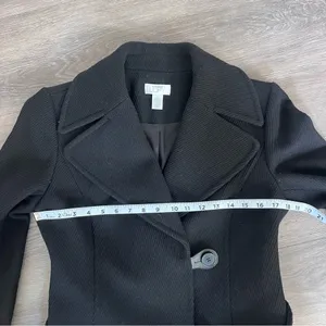 LOFT Ann Taylor Women’s Coat Wool Blend Black Textured Tie Size 4 Mid Length thumbnail 11