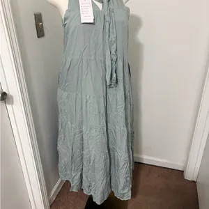 Relaxed Tiered Maxi Dress in Sage Green thumbnail 2