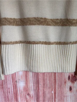 Vintage Jones Wear Cream Crewneck Tan Floral Print Striped Sweater Size M thumbnail 9
