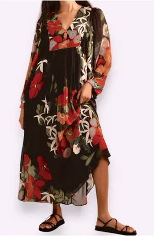 FARM RIO Long Sleeve V-neck‎ Floral Maxi Dress size Small thumbnail 1