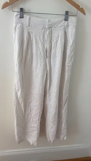 Abercrombie & Fitch White Linen Blend Pleated Wide Leg Pants Small High Rise thumbnail 1