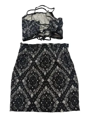 Garage Black White Paisley Outfit Bandana Crop Skirt Set Lace Small Women's thumbnail 4