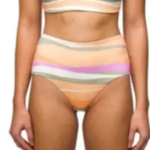 NWT prAna Sun Shade High Waist Swim Bottoms Striped Pastel Pink Orange XS thumbnail 1