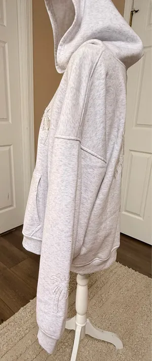 Full Tilt So Soft Women’s Gray Fleece palm tree appliqué Hooded sweatshirt XL thumbnail 4
