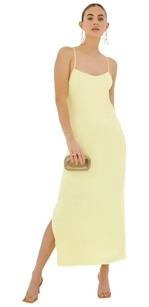 Something Navy Dress Women Large Yellow Silky‎ Essential Criss Cross Back Slip thumbnail 1