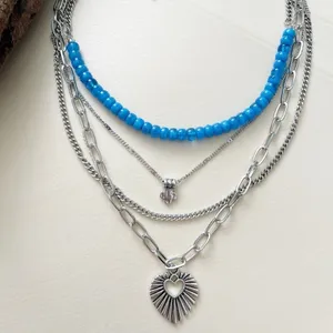 Free People Bohemian Layered Sun Heart necklace Beaded Womens Jewelry thumbnail 6