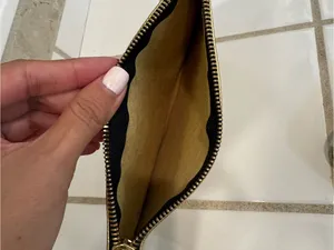 Attilio Giusti Leombruni Gold Leather Wristlet Clutch with Black Strap thumbnail 2