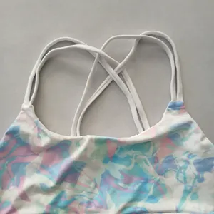 White Y2K VTG‎ Sports Bra Boho Tie Dye Activewear Yoga Workout Top Large thumbnail 3