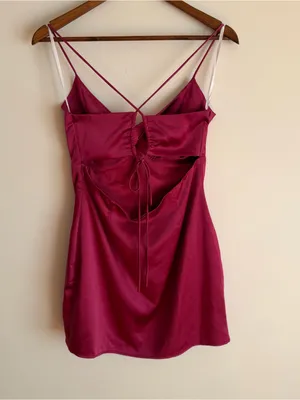 NWT superdown Revolve Julieta Satin Mini Dress Berry Magenta Strappy Large L thumbnail 5