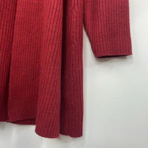 Eileen Fisher Open Front Ribbed Cardigan Sweater 100% Merino Wool Deep Red Med thumbnail 9