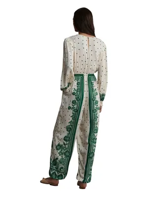 FARM RIO C ANTHROPOLOGIE Green & White Floral Dot Jumpsuit thumbnail 2