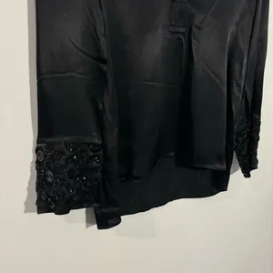 Zara Black Satin Blouse Embellished Jeweled Wide Cuffs Small Elegant Minimalist‎ thumbnail 11