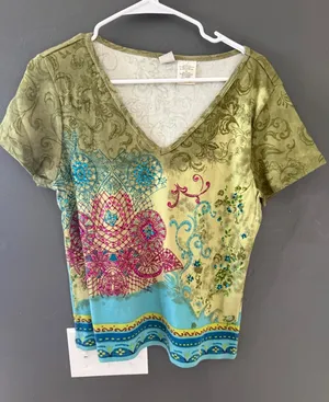 Forbidden Vintage Y2k Fairy Short Sleeve Boho Sequin Top‎ Green Blue Large thumbnail 1