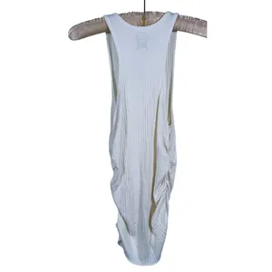 NSF Womens Ribbed Ruched Tank Top High Neck Cotton Modal M White 90s Minimalist thumbnail 4