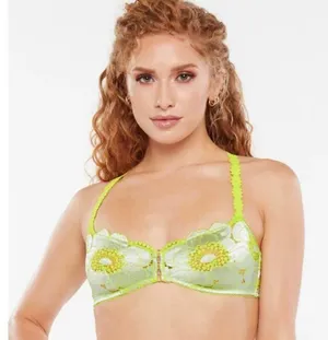 Savage X Fenty Perfect Poppies Lace Bralette Large Green Blue Romantic Delicate thumbnail 1