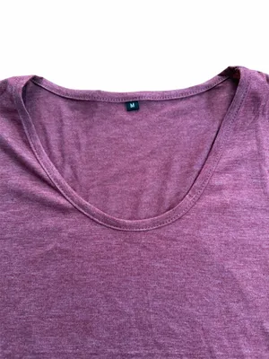 Women's Mauve Heather Scoop Neck Short Sleeve T-Shirt Poly Rayon Blend Size M thumbnail 4