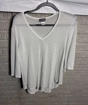 Jordan Taylor White Mesh V-Neck Top 3/4 Sleeve Knit Cover Up Womens S thumbnail 1