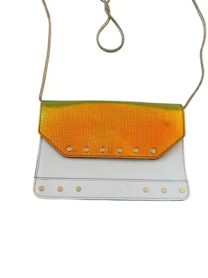 MILLY Hologram White Leather Studded Chain Crossbody Bag thumbnail 10