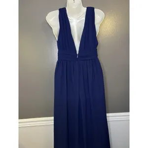 Lulus Dress Womens XS Blue Chiffon Plunge V Neck Maxi Side Slit Formal Gown thumbnail 6