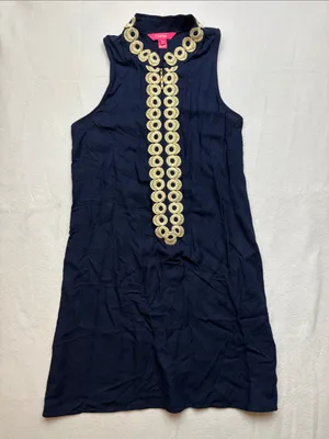 Lilly Pulitzer size 2 Navy Sleeveless Shift Dress xs Gold Decorative Placket thumbnail 2