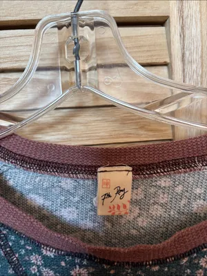 7th Ray Green Floral Knit Long Sleeve Top with Dusty Pink Trim Large thumbnail 3