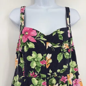 Old Navy Linen Blend Floral Midi Dress Sz L Cottagecore Milkmaid Coastal Navy thumbnail 3