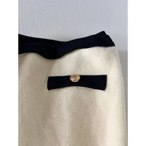 English Factory Cream Puff Sleeve Sweater Top Black Trim Gold M thumbnail 3