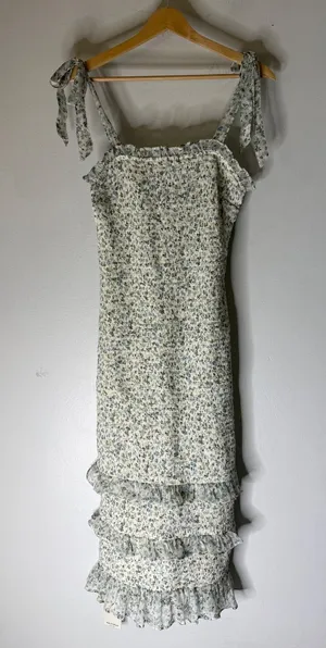Abercrombie & Fitch Floral Smocked Tiered Ruffle Midi Dress Blue White Medium thumbnail 1