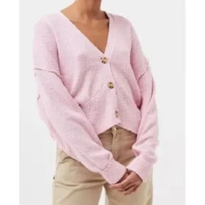 FREE PEOPLE Women’s Cardigan Pink Oversized Vneck Knit Boho Size M thumbnail 11