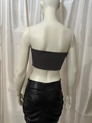 ZARA NWT Gray Strapless Tube Crop Top Size Small | Bandeau Stretch Ribbed thumbnail 3