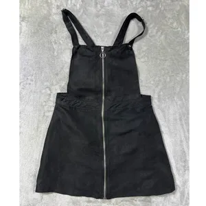 H&M Black Suede Size 8 Medium Zip Front Overall Dress Mini Pinafore NWT thumbnail 3