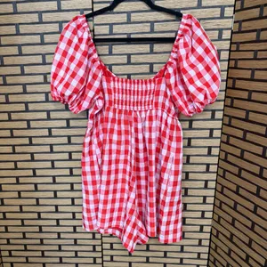 Day + Moon Pink‎ And Red Plaid Romper Size Large Pink thumbnail 2