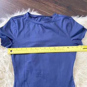 NWOT Automet Dark Blue Tight Slimming Workout Basic Crewneck T-Shirt XS thumbnail 3