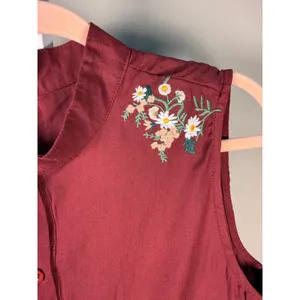 SHEIN‎ Embroidered Floral Boho Cottagecore Sleeveless Button Front Blouse L thumbnail 3