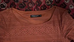 SheIn Rust brown lace overlay long sleeve midi dress thumbnail 4