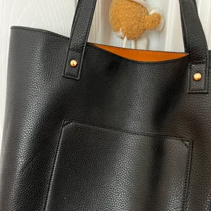 Madewell NWOT Faux Pebble Leather Black Shoulder Tote Bag Pocket At Front thumbnail 4