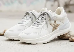 Vintage Havana Women's White Chunky Sneakers with Gold Star Accent thumbnail 1