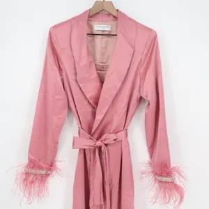Naked Wardrobe The Statement Blush Pink Feather Trim Pearl Duster Robe M thumbnail 3