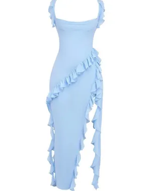 Unbranded Ruffled Maxi Dress Blue Size L thumbnail 3