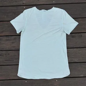 Light Green Lululemon Striped Mesh V-Neck Short Sleeve Shirt thumbnail 4