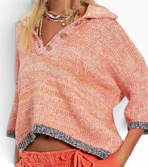 Free People On The Roll Knit Polo Boho Chic Sweater/Top Medium thumbnail 1