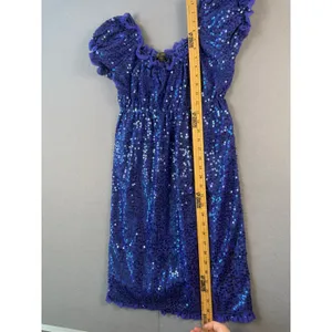 Betsey Johnson Evening Blue Sequin Milkmaid Mini Dress Puff Sleeve Size 6 thumbnail 3